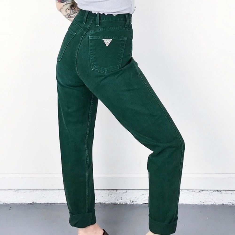 Rare Vintage Guess Forest Green Jeans / Size 26 - Picture 2 of 5